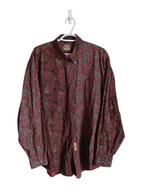Vintage Bd Baggies Men’s Burgundy Paisley Button-Down Shirt XL  Colour Block